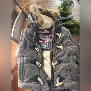 Superdry Fleece Lined Puffer Vest with Faux Fur Detachable Hood